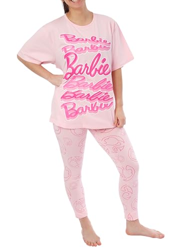 Barbie Damen Schlafanzug | Damen Schlafanzug Aus Baumwolle | Pyjama Damen Mit Kurzarm | Rosa | Large von Barbie