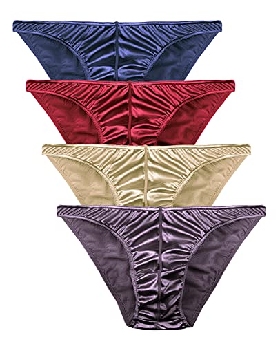 Barbra Lingerie Herren-Bikini-Slip, Satin, Größe S bis 3XL, seidig, sexy, Multipack, 4er-Pack, Large von Barbra Lingerie