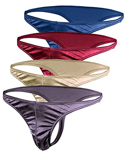 Barbra Lingerie Satin Herren Tangas Unterwäsche Höschen seidig sexy Mann G String Tanga Undie Multipack, 4er-Pack, X-Large von Barbra Lingerie