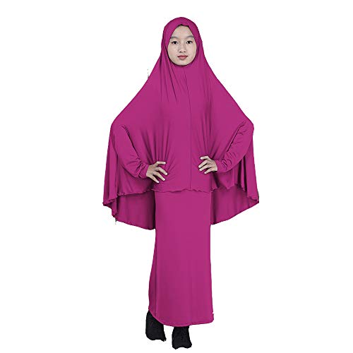 BaronHong Muslim Islamisches Mädchen Abaya Jilbab Kleid in voller Länge + Rock Zweiteiler (violett, 2XL) von BaronHong