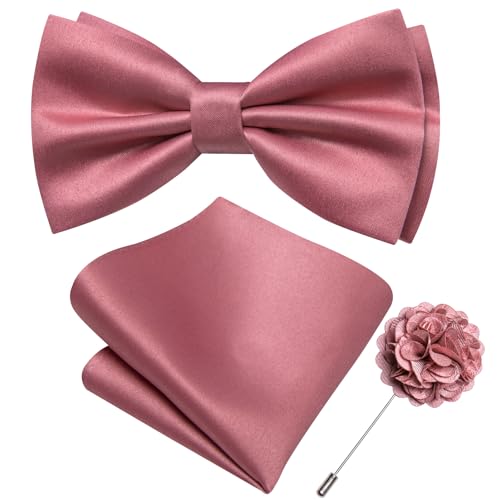 Barry.Wang Fliege für Herren, einfarbig, vorgebundene Fliege, Einstecktuch, Anstecknadel-Set, verstellbar, formelle Smokingfliege, Party, Dusty Rose, Einheitsgröße Barry.Wang Fliege für Herren, einfarbig, vorgebundene Fliege, Einstecktuch, Anstecknadel-Set, verstellbar, formelle Smokingfliege, Party, Dusty Rose, Einheitsgröße von Barry.Wang