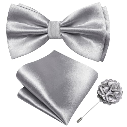 Barry.Wang Fliege für Herren, einfarbig, vorgebundene Fliege, Einstecktuch, Anstecknadel-Set, verstellbar, formelle Smokingfliege, Party, silber, Einheitsgröße Barry.Wang Fliege für Herren, einfarbig, vorgebundene Fliege, Einstecktuch, Anstecknadel-Set, verstellbar, formelle Smokingfliege, Party, silber, Einheitsgröße von Barry.Wang