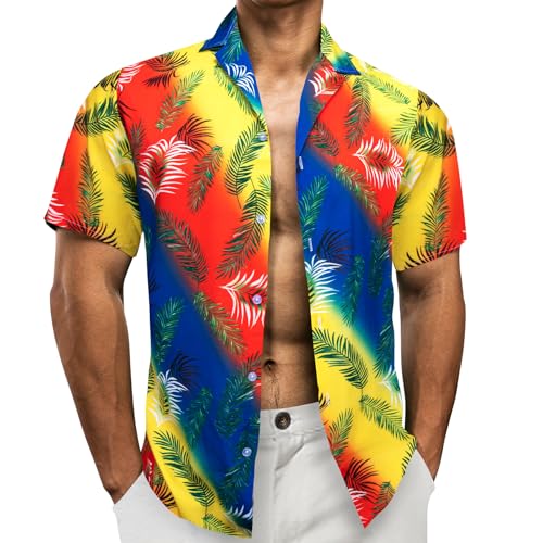 Barry.Wang Hawaiihemd Herren Kurzarm-Hemd Party-Hemd Sommerhemd Hawaii-Print Baumwolle Kurzarm Lässig Blau S-3XL von Barry.Wang