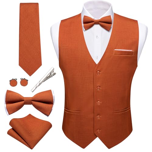 Barry.Wang Herren-Anzugweste, Leinen, formell/lässig, V-Ausschnitt, Krawatte, Fliege, Set, einfarbig, 6-teilig, Hochzeit, Party, Smoking, burnt orange, X-Large Barry.Wang Herren-Anzugweste, Leinen, formell/lässig, V-Ausschnitt, Krawatte, Fliege, Set, einfarbig, 6-teilig, Hochzeit, Party, Smoking, burnt orange, X-Large von Barry.Wang