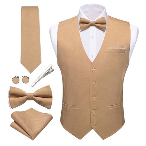 Barry.Wang Herren-Anzugweste, Leinen, formell/lässig, V-Ausschnitt, Krawatte, Fliege, Set, einfarbig, 6-teilig, Hochzeit, Party, Smoking, hellorange, Medium Barry.Wang Herren-Anzugweste, Leinen, formell/lässig, V-Ausschnitt, Krawatte, Fliege, Set, einfarbig, 6-teilig, Hochzeit, Party, Smoking, hellorange, Medium von Barry.Wang