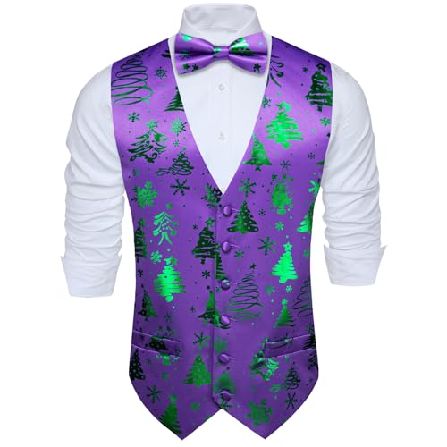 Barry.Wang Herren Weihnachtsweste Krawatte Anzug Urlaub Business Bowtie Kleid Weste V-Ausschnitt Party Schneeflocke Weihnachtsbäume Xmas Kostüme, blau / grün, XXL von Barry.Wang