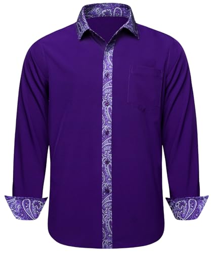 Barry.Wang Herrenhemden Kontrast Langarm Business Klassisch Formelle Hemden Button Down Hochzeit Party Arbeit Hemden, Blau / Violett, XXL von Barry.Wang