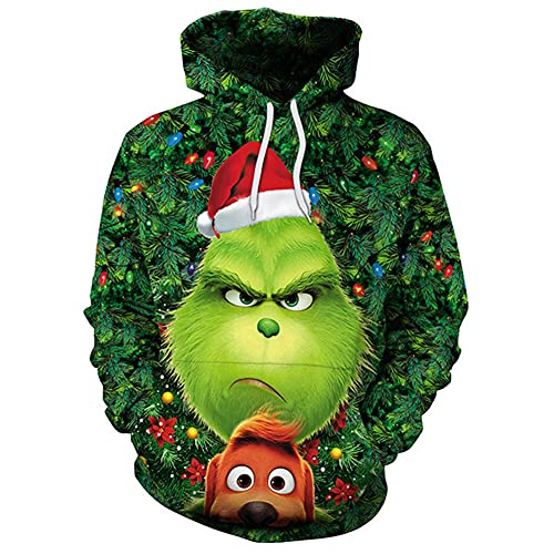 Baruler Halloween Weihnachten Grün Pelz Monster Grinch 3D Pullover Digitaldruck Hoodie, a, XL von Baruler