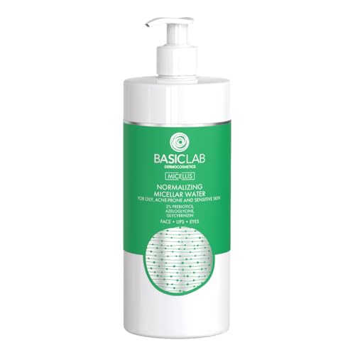 BasicLab Dermocosmetics Normalisierende Micellar Lotion für fettige, zu Akne neigende und empfindliche Haut | 500 ml | Hautreinigender Make-up-Entferner für die Hautpflege von BasicLab