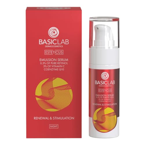 BasicLab Dermocosmetics Emulsion Gesichtsserum mit Retinol, Coenzym Q10 und Vitamin C | 15 ml | Anti-Falten Nachtserum für Frauen von BasicLab