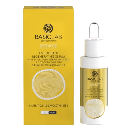 BasicLab Dermocosmetics Regenerierendes Serum für Gesicht, Hals und Dekolleté | 30 ml | Geeignet für Frauen und Männer jeden Alters, Zur Anwendung Tag und Nacht, Mit Coenzym Q10 und Squalan. von BasicLab