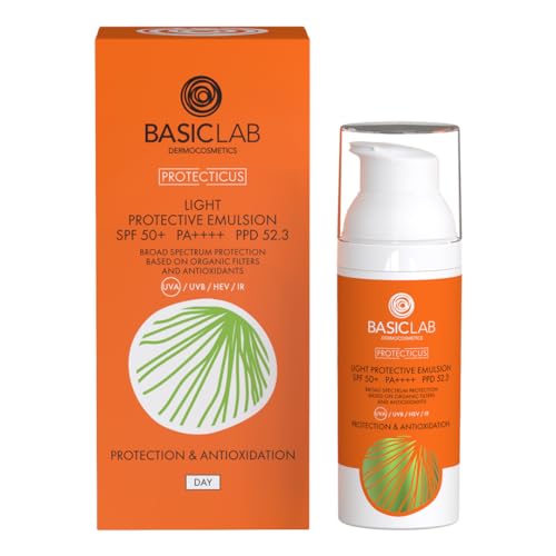 BasicLab Dermocosmetics Leichte Schutzemulsion SPF 50+ | 50 ml | Für Erwachsene und Kinder, Für Frauen und Männer, Unter Make-up, Hoher UV-Schutz von BasicLab