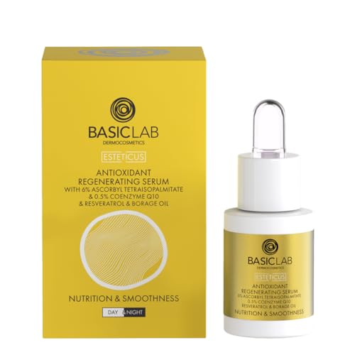 BasicLab Dermocosmetics Regenerierendes Serum für Gesicht, Hals und Dekolleté | 15 ml | Geeignet für Frauen und Männer jeden Alters, Zur Anwendung Tag und Nacht, Mit Coenzym Q10 und Squalan. von BasicLab