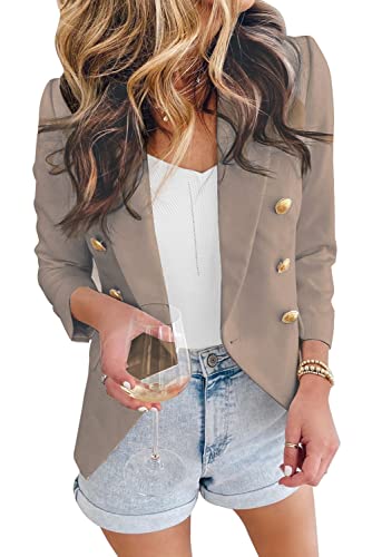 Basicspace Lässiger Damen Blazer für Damen Langärmlig Büroknopf Vorne Offener Blazer Übergröße für die Arbeit(XL,Khaki) von Basicspace