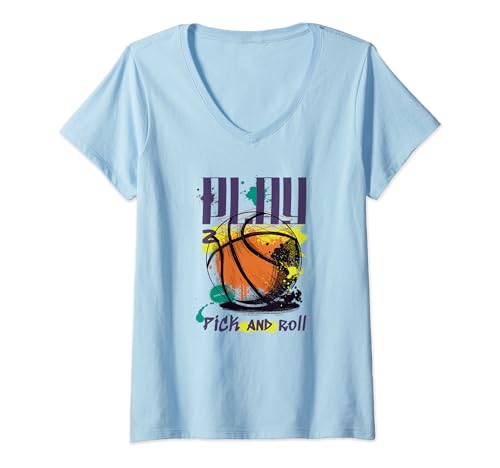 Damen Buntes Basketball-Graffiti mit Basketball-Begriffen T-Shirt mit V-Ausschnitt von Basketball Basketballer BasketballPlayer Giftideas