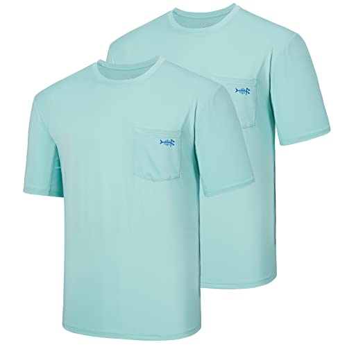 BASSDASH Herren UPF 50+ Performance Kurzarm Tasche T-Shirt UV Sonnenschutz Angeln Wandern Kajak Sport Shirts, Seafoam/Vivid Blue Logo, 2 Stück, XX-Large von Bassdash