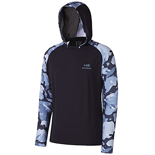 Bassdash Herren UPF 50 Sonnenschutz UV-Schutz Kapuzenpullover Funktion Hoodie Langarm Angeln Shirt Camo,Groß,Schwarz/Blau Tarnung von Bassdash