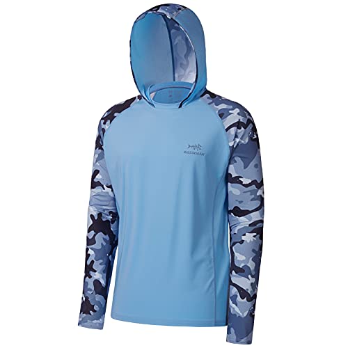 Bassdash Herren UPF 50 Sonnenschutz UV-Schutz Kapuzenpullover Funktion Hoodie Langarm Angeln Shirt Camo,Groß,Carolina/Blau Tarnung von Bassdash