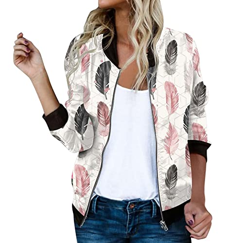 Bastwahl Bomberjacke Damen Blumenmuster Coat Sommer Reißverschluss Herbst Frühling Jacket Mädchen Sommerjacke Kurz Outwear College Jacke leichte Pilotenjacke Langarm Fliegerjacke Pilotenjacke von Bastwahl