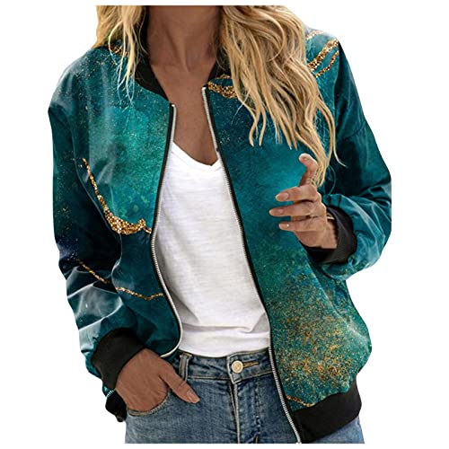 Bastwahl Bomberjacke Damen Blumenmuster Coat Sommer Reißverschluss Herbst Frühling Jacket Mädchen Sommerjacke Kurz Outwear College Jacke leichte Pilotenjacke Langarm Fliegerjacke Pilotenjacke von Bastwahl