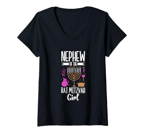 Damen Neffe der Bat Mitzvah T-Shirt mit V-Ausschnitt Damen Neffe der Bat Mitzvah T-Shirt mit V-Ausschnitt von Bat Mitzvah Feier Gesellschaft