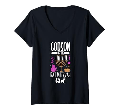 Damen Patensohn der Bat Mitzvah T-Shirt mit V-Ausschnitt Damen Patensohn der Bat Mitzvah T-Shirt mit V-Ausschnitt von Bat Mitzvah Feier Gesellschaft