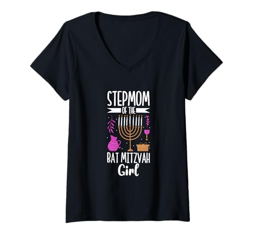 Damen Stiefmama der Bat Mitzvah T-Shirt mit V-Ausschnitt Damen Stiefmama der Bat Mitzvah T-Shirt mit V-Ausschnitt von Bat Mitzvah Feier Gesellschaft