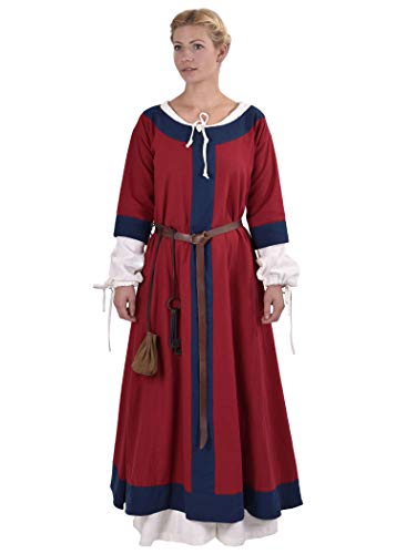 Battle-Merchant Mittelalter Kleid Gudrun lang für Damen aus Baumwolle | Wikinger Kostüm LARP Kleidung | div Farben, (XL, rot/blau) von Battle-Merchant