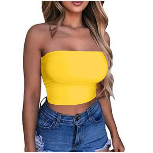 Bandeau Top Damen Crop Tops Y2K Sexy Off Shoulder Schulterfrei Trägerlos Crop Top Y2K Fashion Tube Top Bandeau Korsett Oberteile Push Up Bustier Clubwear Streetwear Damen Sommer Sexy Tube Top von Battnot