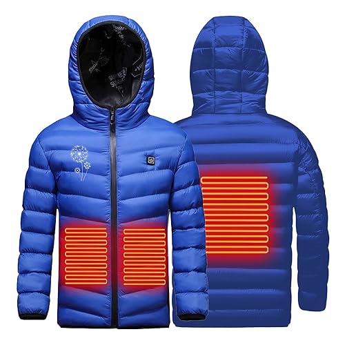 Battnot Beheizbare Weste für Kinder, Beheizte Jacken Kinder Weste Mantel USB Elektrische Lange Ärmel Heizung Kapuzenjacken Warm Winter Thermobekleidung füR Outdoor Camping Wanderung Wärmejacke von Battnot