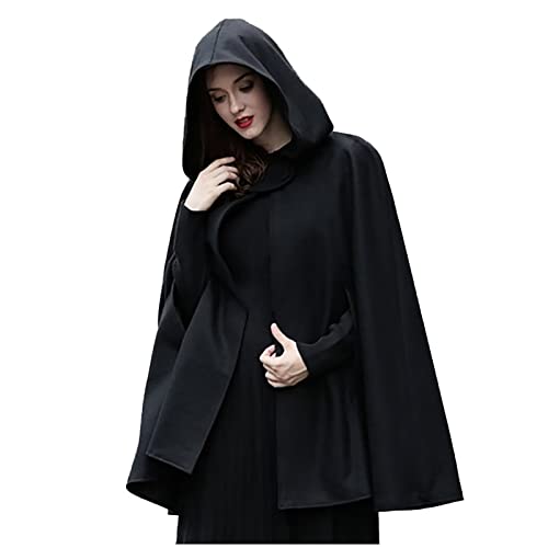 Battnot Damen Cape Mantel mit Kapuze Einfarbig Elegant Umhang Trench Coat Cardigan Jacket Wollmantel Halloween Herbst Winter Retro Outwear Longstrickjacke Umhang mit Kapuze Mantel Poncho Kap von Battnot