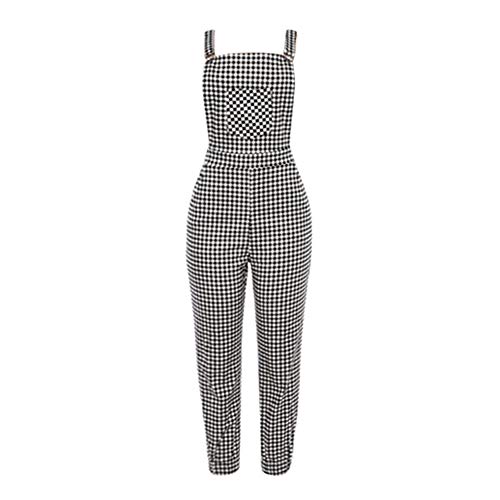 Battnot Damen Jumpsuit Sexy Ärmellose Elegant, Frauen Schulterfrei Lässig Gitter Drucket Latzhose Lose Karo Langer Taille Overalls Hosen Playsuits Womens Casual Festlich Strand Kleidung Schwarz von Battnot