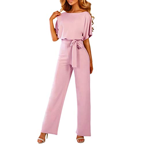 Battnot Damen Jumpsuit mit Gürtel Rundhalsausschnitt Elegant Sexy, Frauen Overalls Business Kurzärmliger Clubwear Gerade Geschnittener Playsuit Partyanzug Spielanzug Hosen Womens Modern Kleidung von Battnot