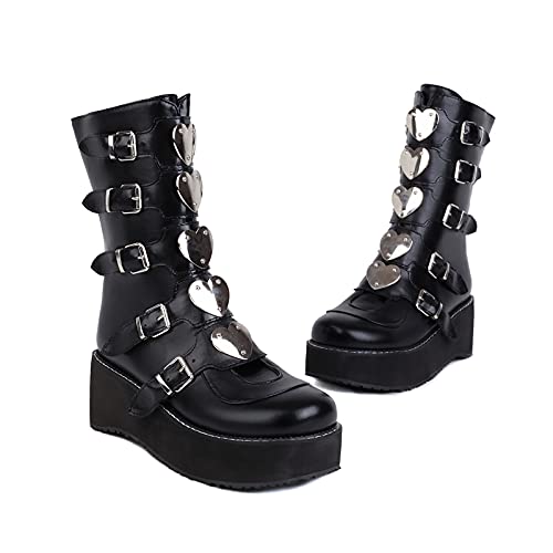 Battnot Damen Klassischer Gothic Stiefel Höhen Blockabsatz Stiefel Damen Plateau Boots Fersenstiefel Stiefeletten Freizeitschuhe Schlupfstiefel Sockenstiefel High Top Knöchel Schuhe Damenstiefel von Battnot