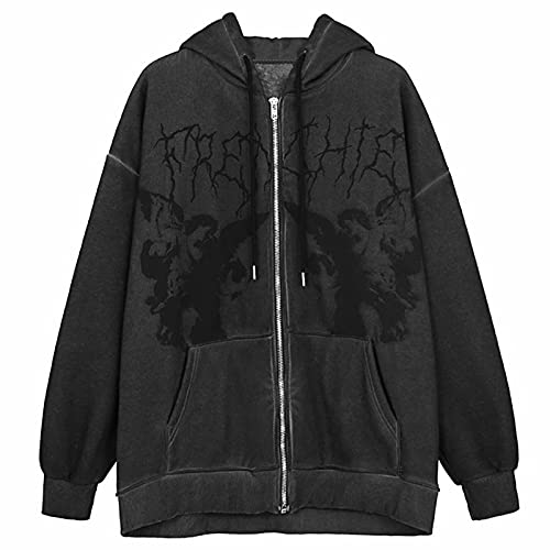 Battnot Damen Zip Up Hoodie Y2k Aesthetic Kapuzenpullover Oversized Sweatshirts Jacke E-Girl 90er Vintage Streetwear Übergroße Hoodies Ästhetische Pullover Sweatshirt Kapuzenjacke Y2K Fashion Top von Battnot