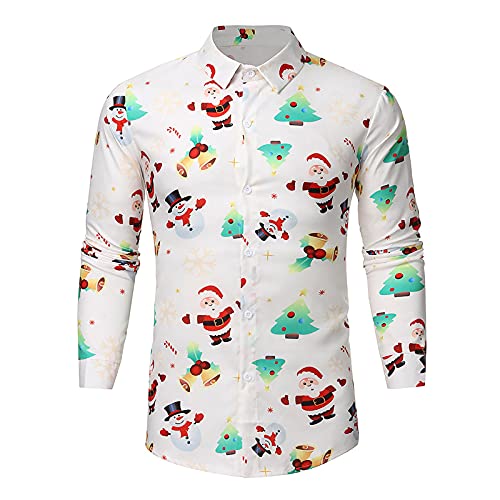 Battnot Herren Weihnachtshemd Lustig 3D Druck Weihnachts Freizeithemd Langarm Knöpfe Stehkragen Xmas Shirt Hawaii Hemd Für Festival Party Freizeitkleidung Christmas Hawaiihemd Herrenhemd Tops von Battnot