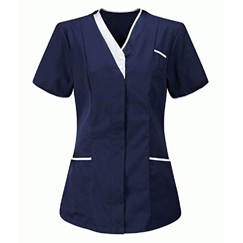 Battnot Krankenhaus Schlupfhemd Bluse Kurzarm V-Neck Kasack Damen Pflege Uniform Berufsbekleidung Krankenschwester Kleidung V-Ausschnitt Schlupfhemd Berufskleidung Krankenpfleger Uniformen Nurse von Battnot