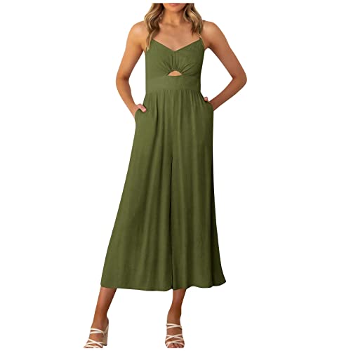 Battnot hosenanzug damen Damen V-Ausschnitt, Hohe Taille, Weites Bein, Sommer-Strampler Elegante Jumpsuits für Damen Sommer Lang Jumpsuit Sommer Damen Onesies und Strampler Ärmellose Overalls von Battnot