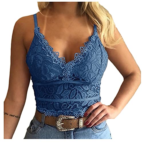 Damen Bauchfrei Camisole Top Sexy Spitze Cami Crop Tops Spitzentop Bralettes Spaghettiträger Cropped Oberteil Korsett Bustier Tops Push Up Spaghettiträger Cami Top Sommer Tops Spitzentop von Battnot