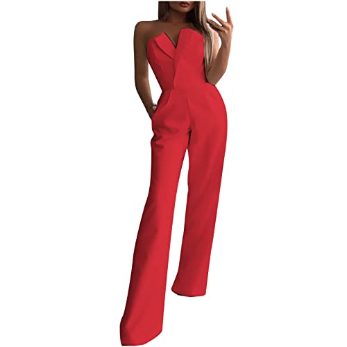 Damen Elegant Jumpsuit Overall Hosenanzug Playsuit Romper Jumpsuit Damen Elegant Einteiler Lang hoher Taille Playsuits Jogginganzug Einfarbig Strampler Overalls Cocktail Party Festlich Overalls von Battnot