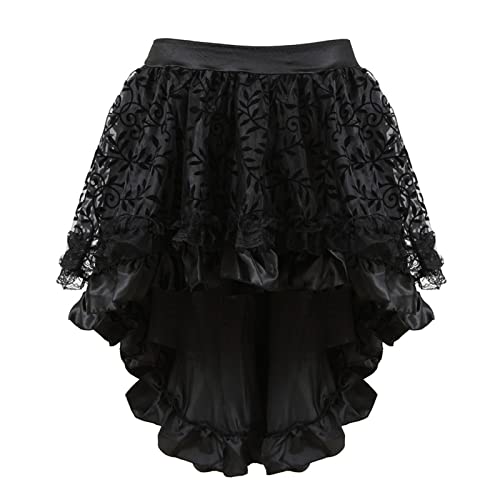 Damen Gothic Punk Steampunk Spitze Rock Kleidung Kurzer Rock Gothic Rock Damen Schwarz Kurz Punk Minirock Steampunk Skirt Cosplay Party Damen Gothic Steampunk Rock Viktorianischer Piratenrock von Battnot