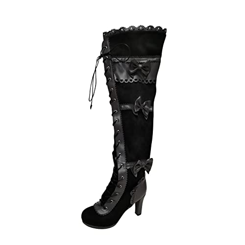 Damen Vintage Viktorianische Stiefel Schnüren Bogen Stiefel Damen Stiefeletten Damen Klassischer Gothic Stiefel Höhen Plateau Boots Fersenstiefel Stiefeletten Freizeitschuhe Schuhe Damenstiefel von Battnot