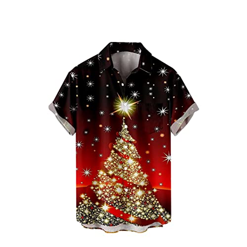 Funky Hawaiihemd Herren Kurzarm Hawaii Hemd Herren Weihnachtshemd Lustig 3D Druck Weihnachts Freizeithemd Knöpfe Stehkragen Xmas Shirt Für Festival Party Christmas Hawaiihemd Herrenhemd von Battnot