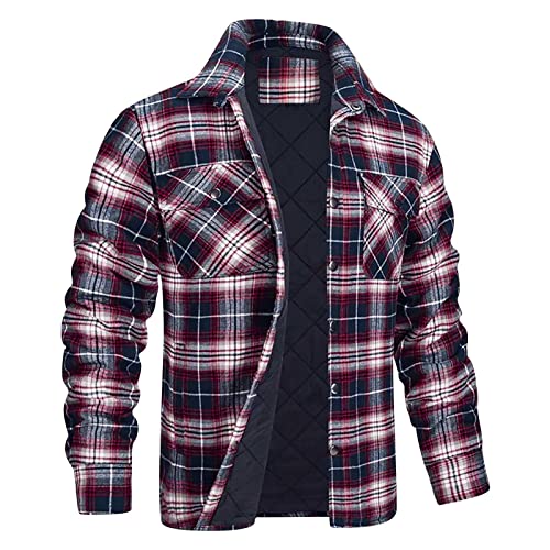 Hemdjacke Herren Kariert Warm Wattiert Jacke Abnehmbare Kapuze Holzfällerhemd Atmungsaktiv Dicke Hemden Vintage Plaid Freizeitjacke Kapuzenhemd Lässige Outdoor Kariertes Hemd von Battnot