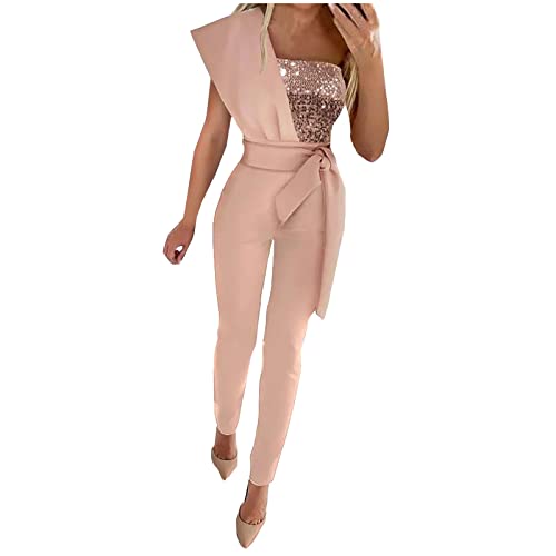 Jumpsuit Damen Elegant Overall Einteiler Lang Hosenanzug Playsuit Jogginganzug Romper Einfarbig Strampler Spielanzug Mit Gürtel Overalls Damen Jumpsuit Elegant Cocktail Party Festlich Overalls von Battnot