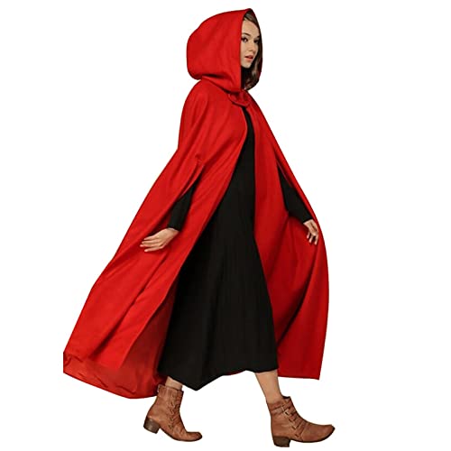 Umhang Damen Herbst Winter Maxi Lose Umhang mit Kapuze Mantel Poncho Kap Strickpulli Longstrickjacke Trenchcoat Outwear Wollmischung Damen Poncho Cape Lose Trenchcoat Hochzeit Halloween Weihnachten von Battnot