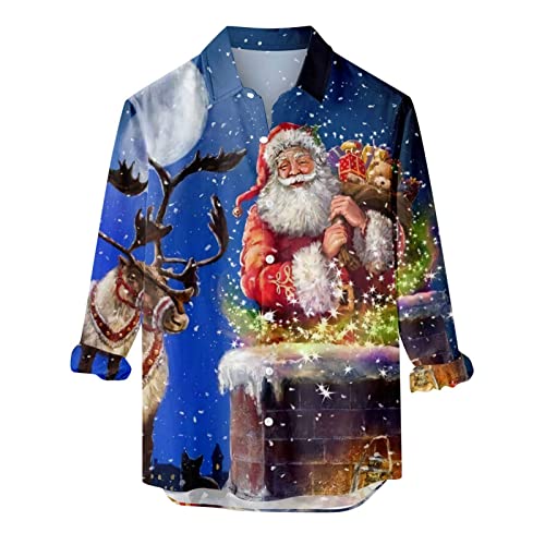 Weihnachtshemd Herren 4XL Lustig 3D Druck Weihnachts Freizeithemd Langarm Knöpfe Stehkragen Xmas Shirt Hawaii Hemd Für Festival Party Freizeitkleidung Christmas Hawaiihemd Herrenhemd Tops von Battnot