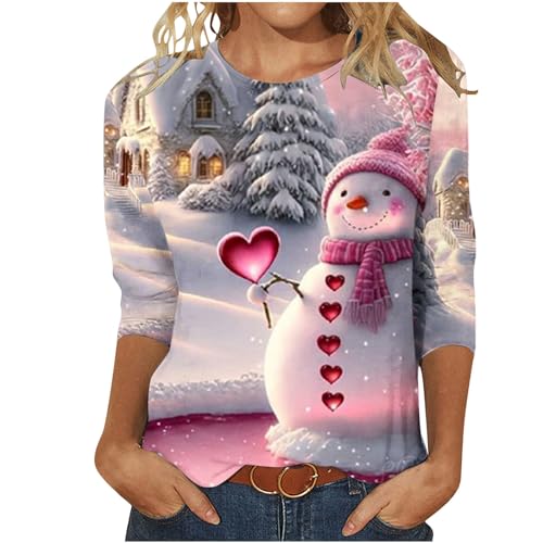 Weihnachtsshirt Damen Lustig Weihnachtspullover Damen 3/4 Ärmel Bluse Damen Tunika Elegant 3/4 arm Blusen Festliche Oberteile Pulli Xmas Pullover Christmas Weihnachtsbaum Hemdbluse Damen Tops von Battnot