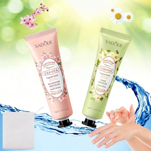 Handcreme Geschenkset,Handcreme Männer,Handcreme für Sehr Trockene Hände,Sanfte Pflegecreme für Trockene Hände,Geburtstagsgeschenk Weihnachtsgeschenke für Frauen Männer Mama Oma,Kamille+Sakura von Bavooty