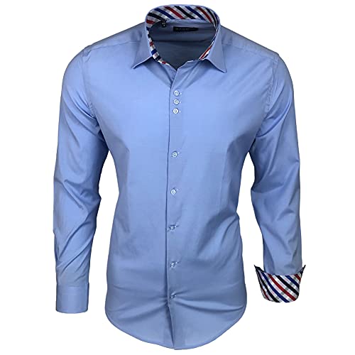 Baxboy 501 Herrenhemd Herren Kariert Hemd Men Dress Shirt Kentkragen Langarm Business Karohemd Freizeithemd, Farbe:Hellblau, Größe:L von Baxboy